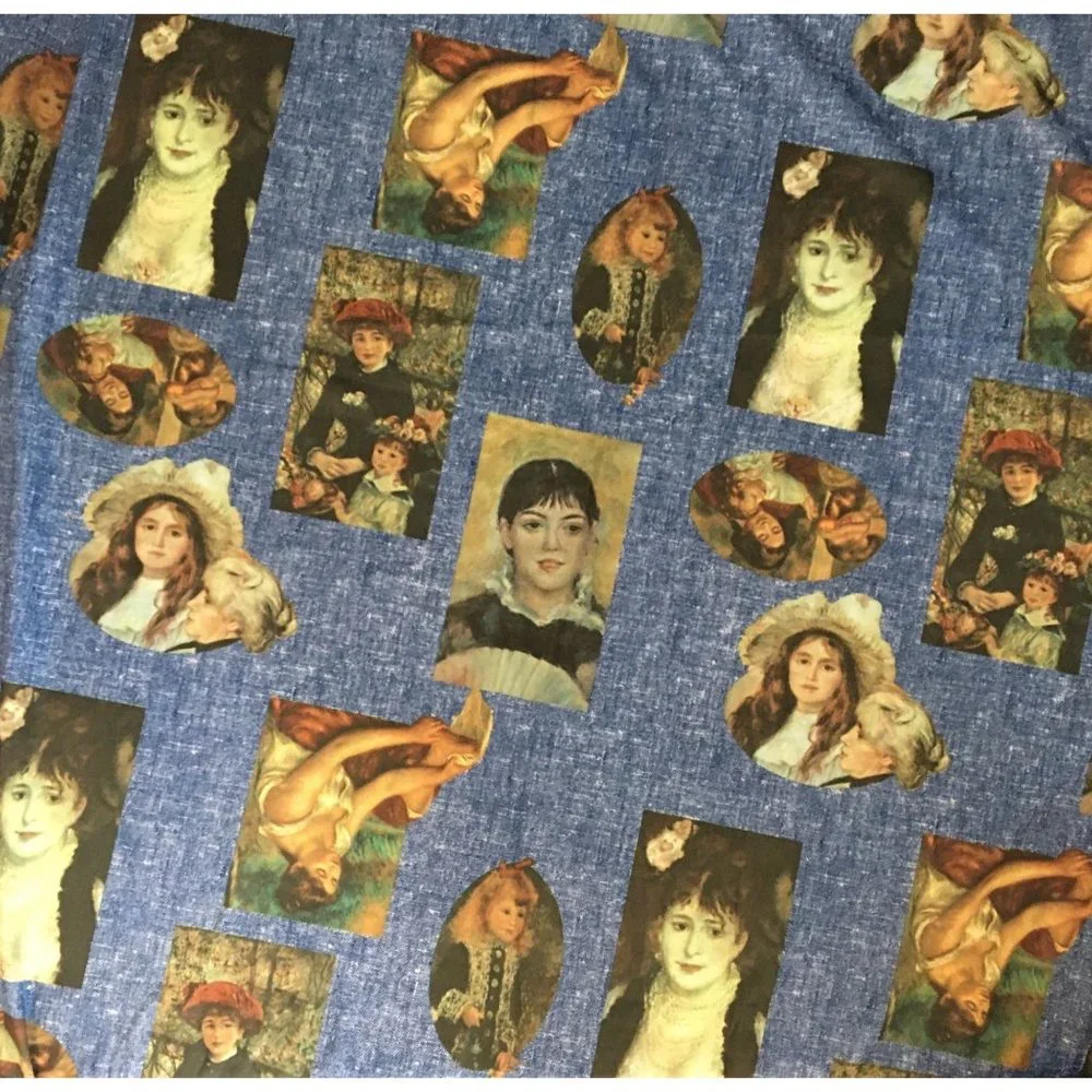 Novelty Material Remnant Denim Blue with Romanticism Renaissance  Portraits